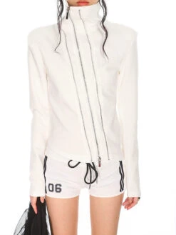 Slim Asymmetric Multi Zip Mock Neck Jacket -Modern Wear Shop 25f4b29cdc118026d5b6a12e5e3870f2