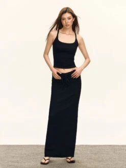 Knit Maxi Lightweight Skirt With Drawstring Waist -Modern Wear Shop 260a878e5c5ae320bd79e0c21716b15c