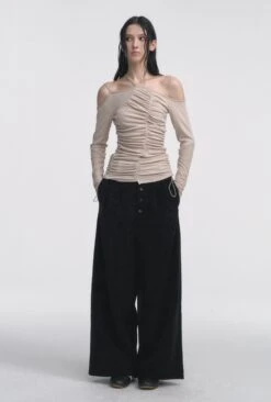 Asymmetric Ruched Off-Shoulder Long Thumbhole Sleeve Top -Modern Wear Shop 265271243d76e0bf4f93ade6d815a1e4