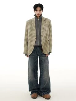 Plaid Single-Breasted Boxy Lightweight Blazer -Modern Wear Shop 266fa0ae8f29ddde9eba57ce1990b8c7