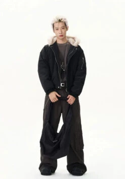 Pinstripe Bomber Jacket With Faux Fur Collar -Modern Wear Shop 26750f52e222b503a0c2a032b7cce2cb