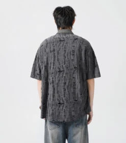 Slim Distressed Textured Button-Down Short Sleeve Shirt -Modern Wear Shop 26b92296d38eb52e4b666bd9dedb15e9
