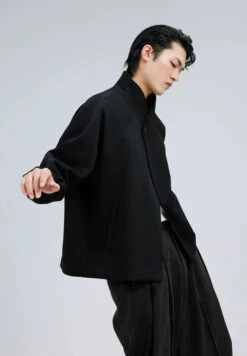 Structured Stand Collar Single Button Jacket With Pockets -Modern Wear Shop 26da19406655dd0f0001a4bcee7ef532