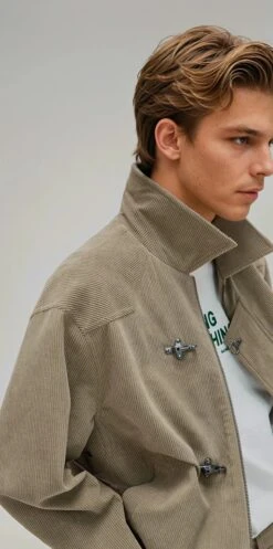 Fireman Clasp-Buckle Corduroy Collared Jacket -Modern Wear Shop 26e642ee6f00eedc0fccbff46c81ed53