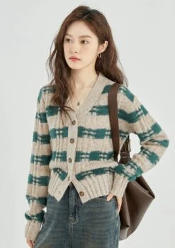 Stripe Crosshatch Ribbed Knit Cardigan -Modern Wear Shop 27215eb83a328724b4ceaa3a7d702f66