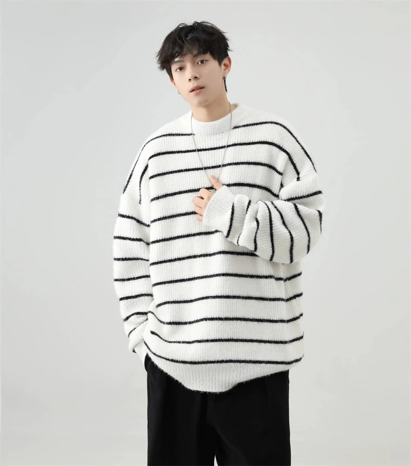 Stripe Oversized Drop Shoulder Knit Sweatshirt 3 Stripe Oversized Drop Shoulder Knit Sweatshirt - Image 3