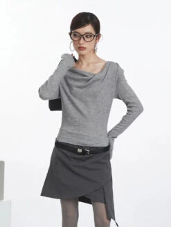 Asymmetric Cowl-Collar Long Sleeve Lightweight Top -Modern Wear Shop 278fa31ec3ea2c1124c2cfb091394166