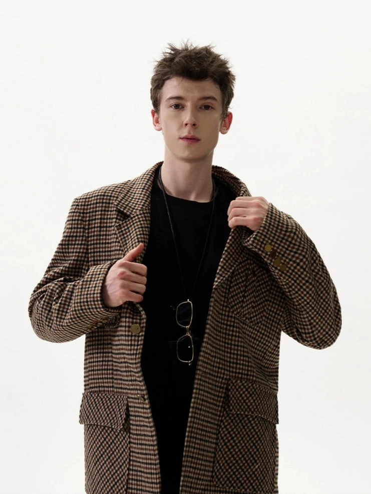 Checker Pattern Single-Breasted Blazer Jacket 7 Checker Pattern Single-Breasted Blazer Jacket - Image 7