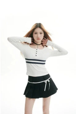 Pleated Tennis Mini Skirt With Bow-Knot Drawstring Waist -Modern Wear Shop 27f03e8df9c3063e4e319f36e7b4f60d