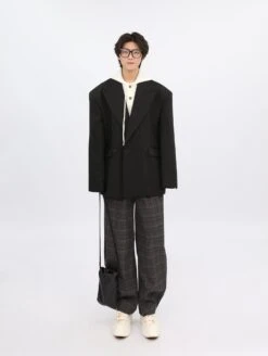 Oversized Double-Breasted Tailored Blazer With Lapel Detail -Modern Wear Shop 2824d8d2ece0656f6a1b5f3690a52333