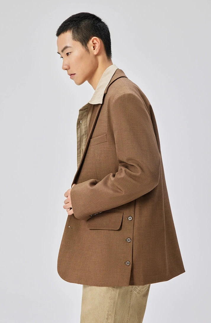 Single Breasted Blazer With Side Button Detail And Notch Lapel 3 Single Breasted Blazer With Side Button Detail And Notch Lapel - Image 3