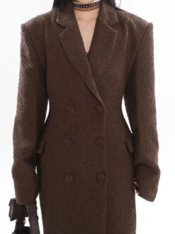 Double-Breasted Longline Bouclé Coat -Modern Wear Shop 282556e1ea2b2b19bcde9f2e11824b3a