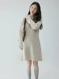Contrast Collar Half Zip Knit Sweater Mini Dress -Modern Wear Shop 2852e15167dc9897e37b8d9a71a147b6