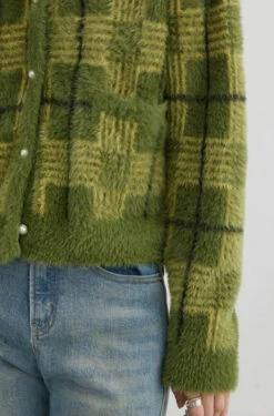 Fuzzy Plaid Cardigan With Pearl Buttons -Modern Wear Shop 2863585ba92f8eb3eef26d5a7549b328