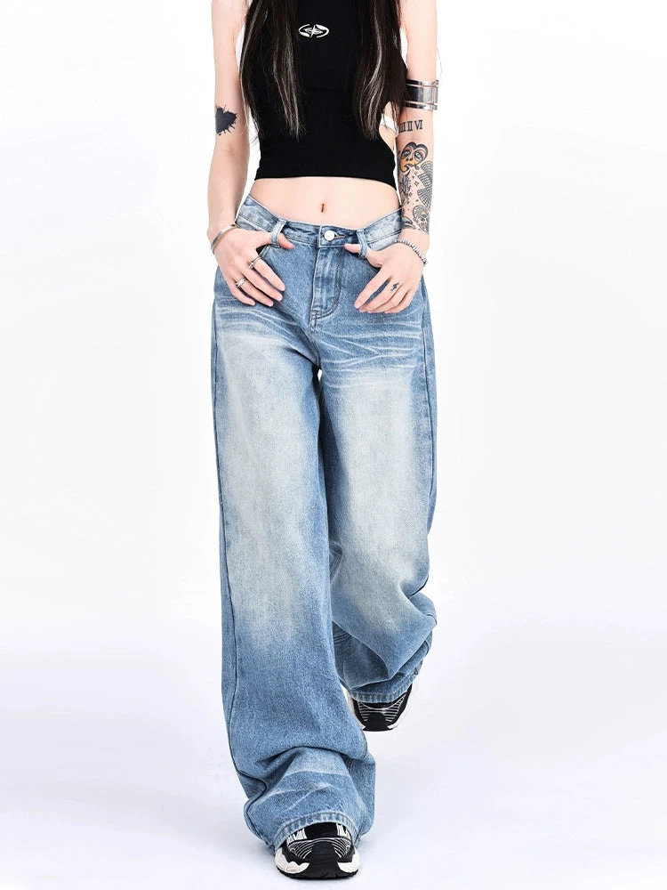 Vintage Faded Washed Wide-Leg Denim Jeans 7 Vintage Faded Washed Wide-Leg Denim Jeans - Image 7