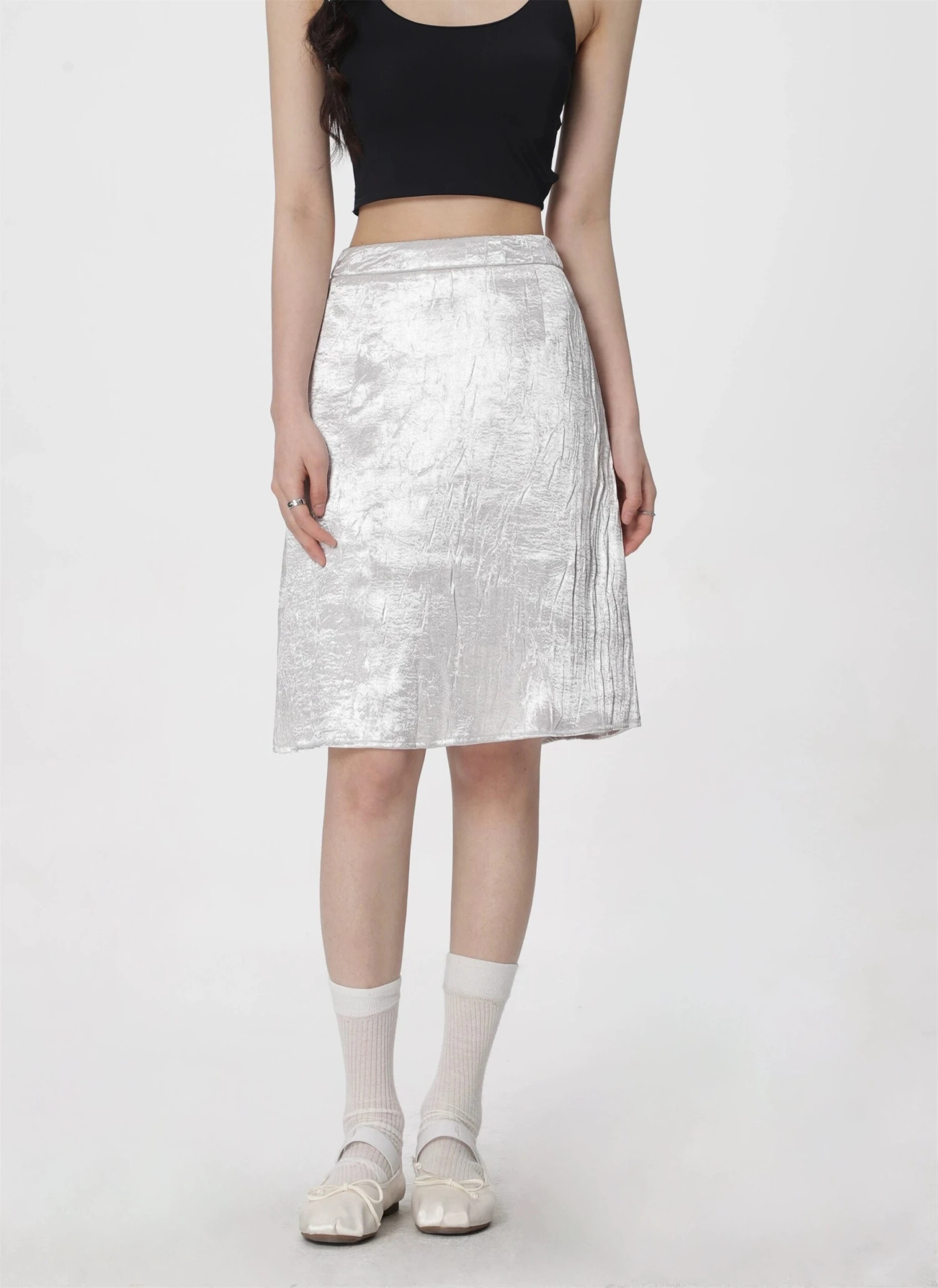 Metallic Crinkle-Texture Midi Skirt 4 Metallic Crinkle-Texture Midi Skirt - Image 4