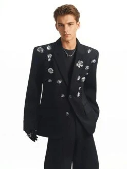 Oversized Embellished Floral Crystal Blazer Jacket