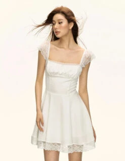 Lace Trim Square Neckline Skater Dress -Modern Wear Shop 2894d4d262f60b8c8879904660514414