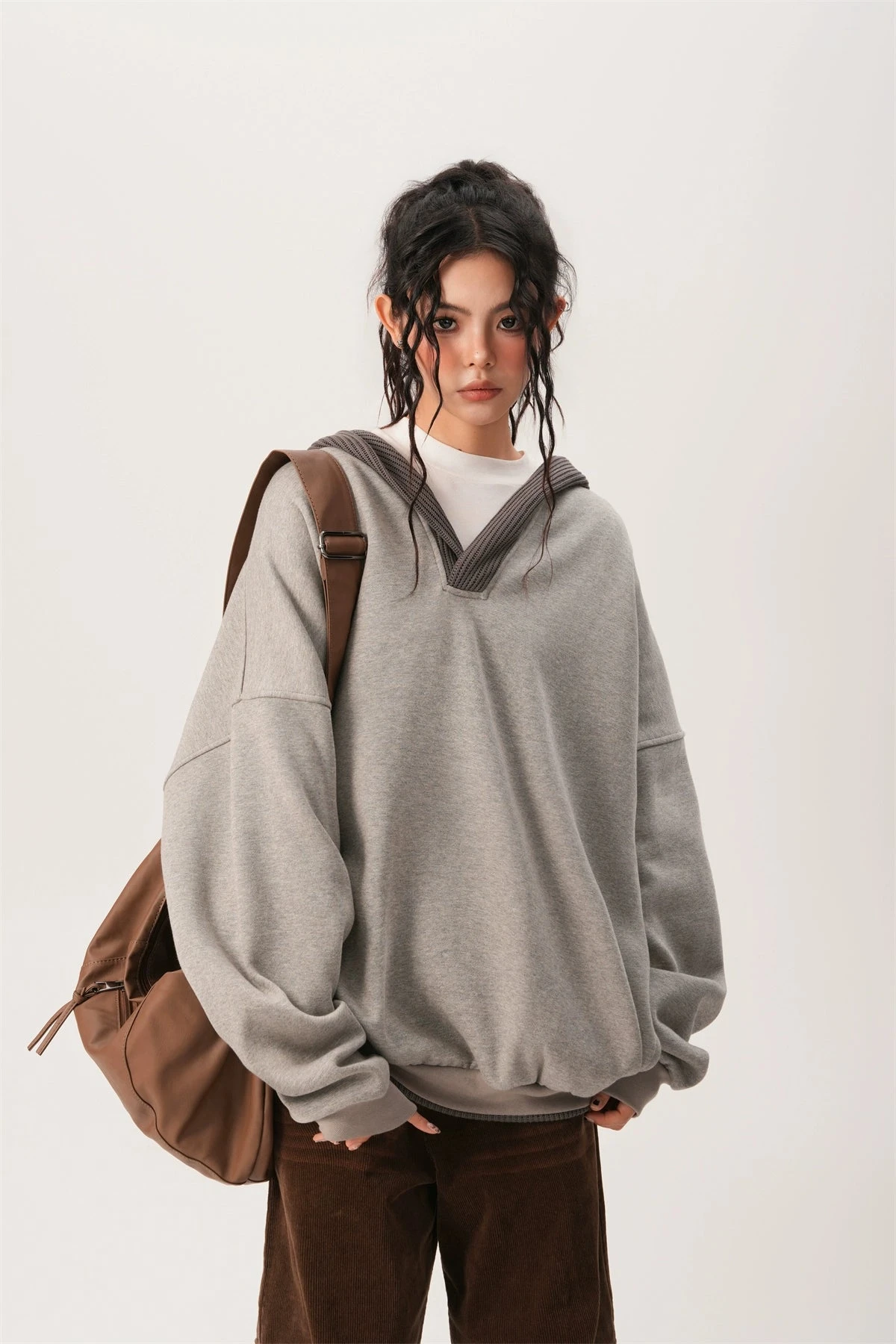 Oversized Knit Ribbed Heathered Hoodie 6 Oversized Knit Ribbed Heathered Hoodie - Image 6