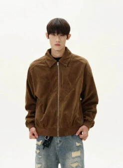 Suede Bomber Jacket With Collar Rings Detail