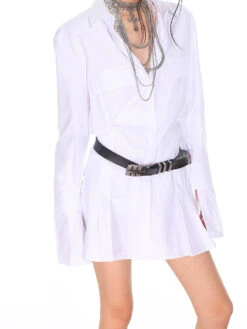 Flare Long Sleeve Pleated Mini Shirt-Dress -Modern Wear Shop 29e076fe50fa128a60425d9b02acbfef