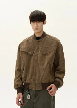 Ribbed Trim Bomber Jacket With Zip Pockets -Modern Wear Shop 29e22e61336e9a22ec0e50cc1332a8c8