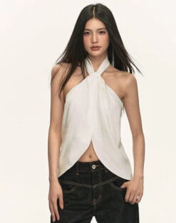 Halter Neck Twist Front Sleeveless Wrap Top