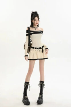 Contrast Trim Off-Shoulder Knit Midi Dress With Double Belt Detail 18 Contrast Trim Off-Shoulder Knit Midi Dress With Double Belt Detail -Modern Wear Shop 2a4fd62697c66ca698716dc21082b3fc