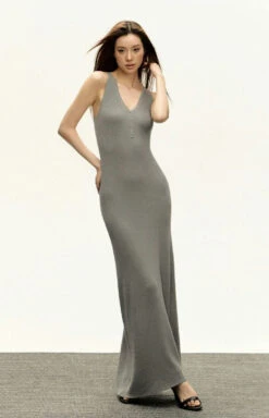 Sleeveless Ribbed Maxi Dress With Button Details -Modern Wear Shop 2a5fc38bdf2f00c2e06e2b93695ffbfe