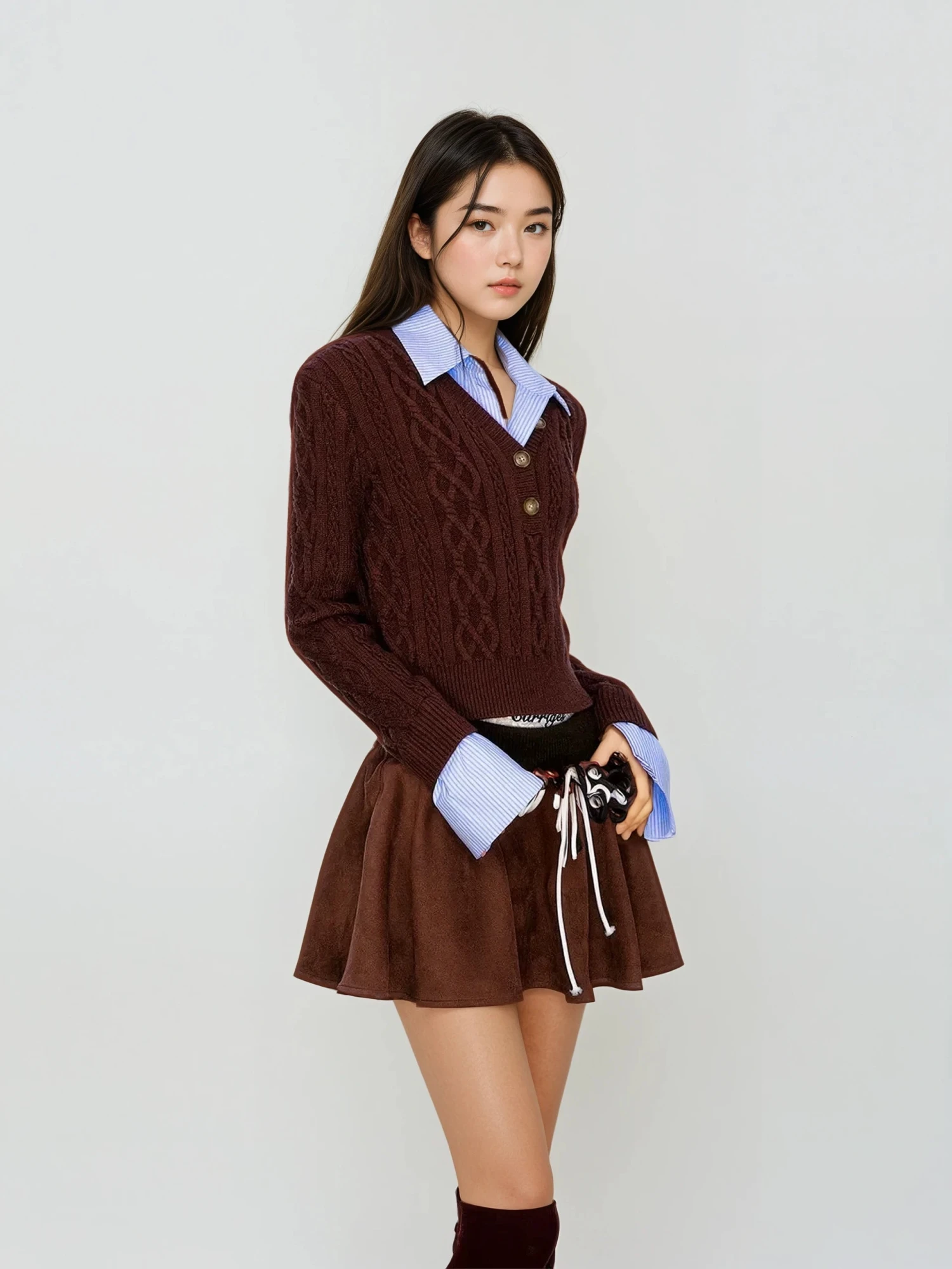 Mock Shirt-Collar Cable Knit Half Button Sweater 8 Mock Shirt-Collar Cable Knit Half Button Sweater - Image 8