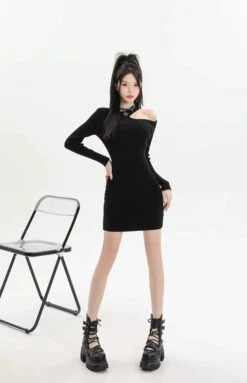 Asymmetric Collar Long Sleeve Bodycon Mini Dress 26 Asymmetric Collar Long Sleeve Bodycon Mini Dress -Modern Wear Shop 2a9764cba9eb85a451c3c01881533634