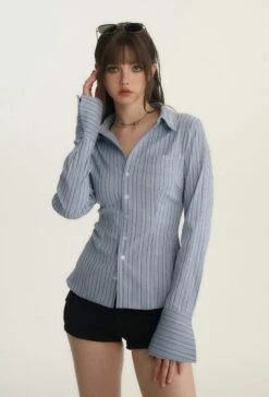 Button-Up Long Sleeve Blouse With Pocket -Modern Wear Shop 2a9b46dd349043e572ad9c4bea984d11