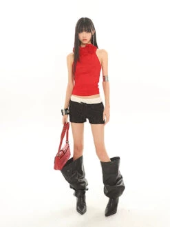 Sleeveless Rosette Mock Neck Tank Top -Modern Wear Shop 2b76eac868b0ab7d05ce305da5fff5cc