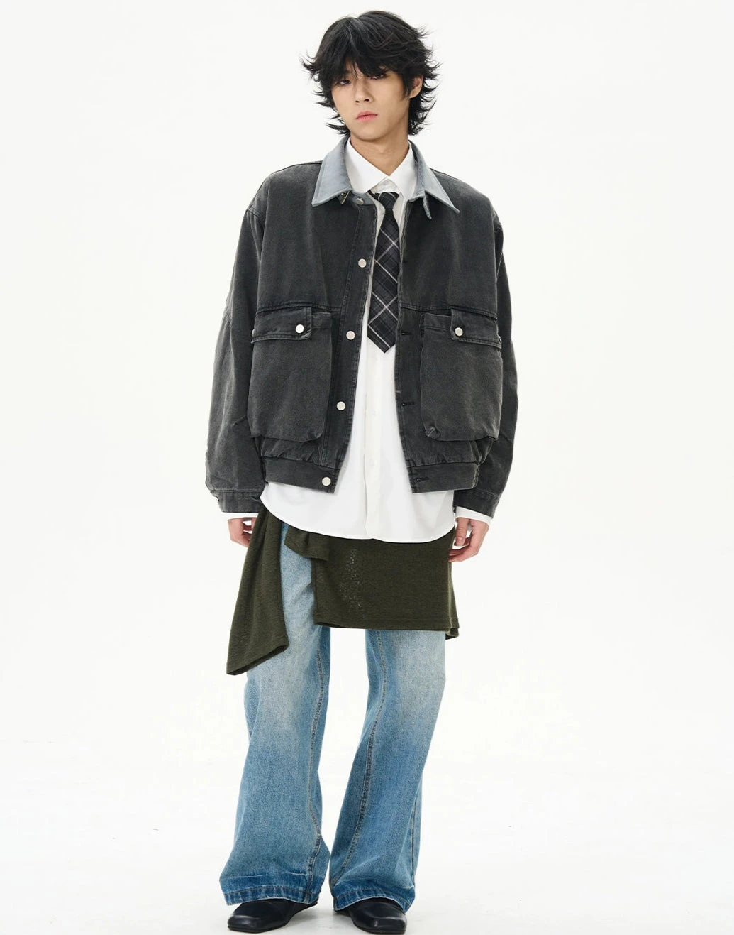 Oversized Worker Button Jacket With Contrast Collar 10 Oversized Worker Button Jacket With Contrast Collar - Image 10