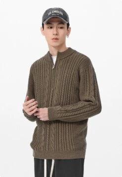 Cable Knit Zip-Up Mock Neck Sweater -Modern Wear Shop 2bcfb464d9ac947993c06d37a9ad070c
