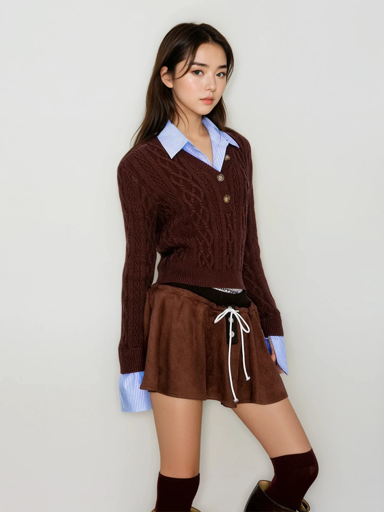 Mock Shirt-Collar Cable Knit Half Button Sweater 9 Mock Shirt-Collar Cable Knit Half Button Sweater - Image 9