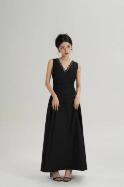 Sleeveless V-Neck Maxi Dress With Lace Back And Ruched Waist -Modern Wear Shop 2cae3ec05576251b306818f7da63086a