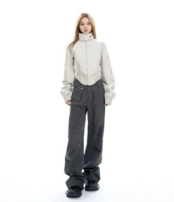 Wide-Leg Button-Detail Cargo Trousers -Modern Wear Shop 2cb872f784fd9a8349317b5c56c4445e