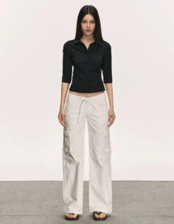 Skinny Button-Up Collared Shirt With Cropped Sleeves -Modern Wear Shop 2cbe154ac87621ea74b542355f386c92