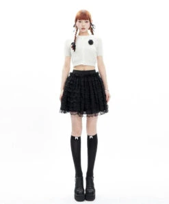 Layered Ruffle Lace Mini Skirt With Elastic Waistband -Modern Wear Shop 2d02daea2ed070d7cceab3a61f8b0363