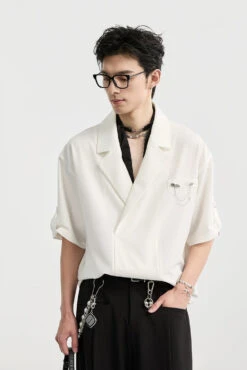 Asymmetric Lapel Short Sleeve Shirt -Modern Wear Shop 2d2efce155fc0e57b494e73b677e8b2d