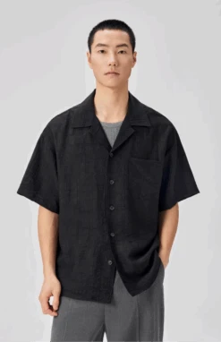 Crinkle Camp Collar Short Sleeve Shirt With Chest Pocket -Modern Wear Shop 2d9556f15c58289927003eb2adb8f4f1