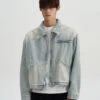 Distressed Mid-Crop Faded Denim Zip-Up Jacket