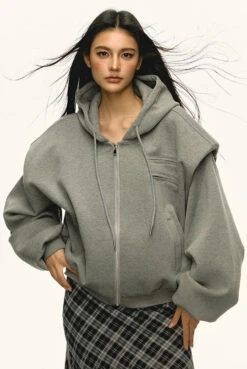 Structured Drop Shoulder Oversized Zip Hoodie Jacket -Modern Wear Shop 2da66e286217e736661983645d67bbfd