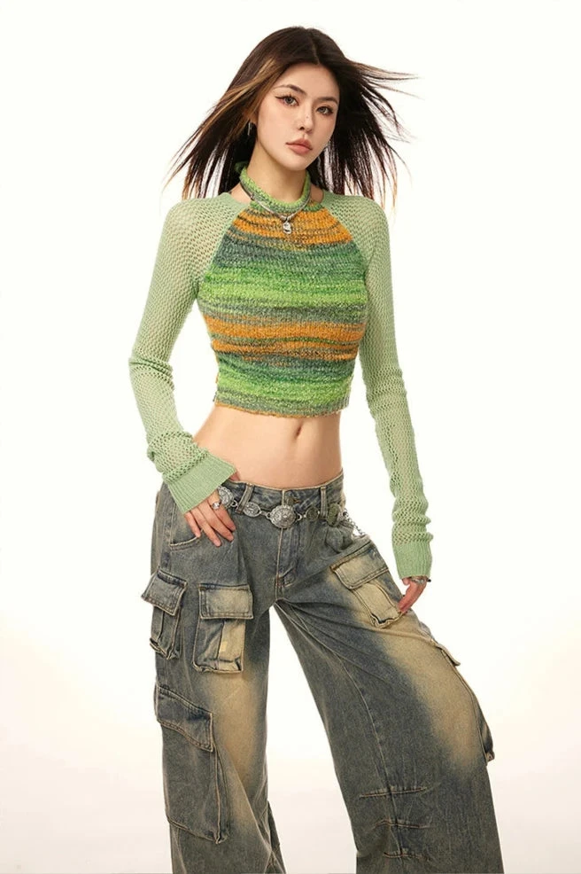 Stripe Halter Neck Crop Knit Sweater 18 Stripe Halter Neck Crop Knit Sweater - Image 18