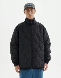 Quilted Zip-Up Jacket With Stand Collar