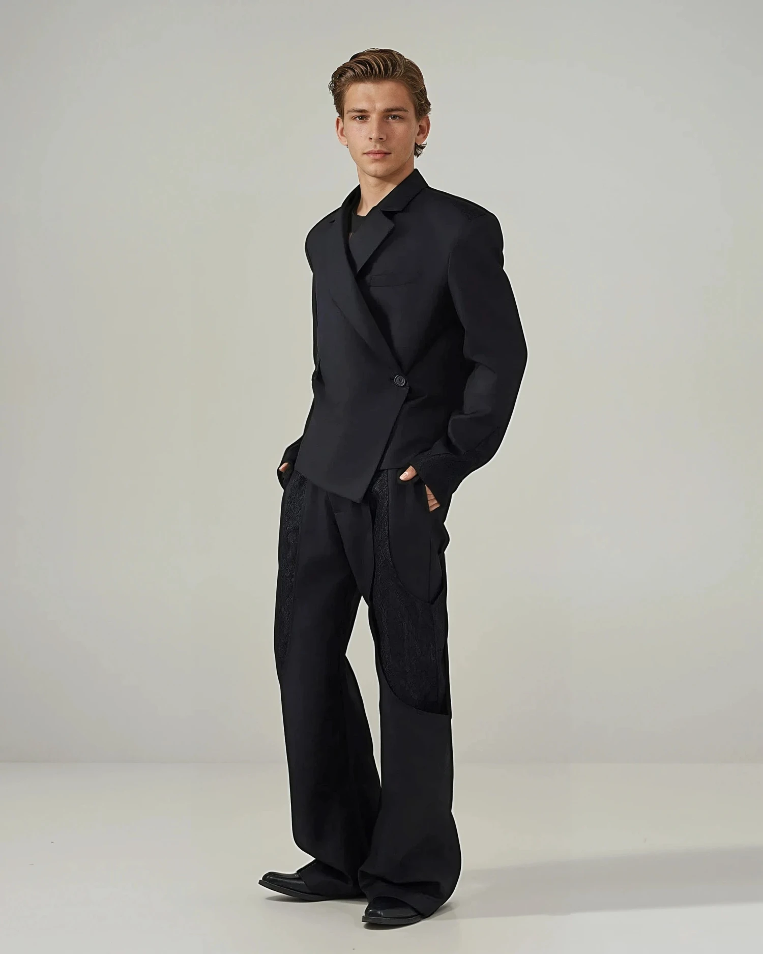 Asymmetric Overlap Button Lace Patchwork Blazer 2 Asymmetric Overlap Button Lace Patchwork Blazer - Image 2