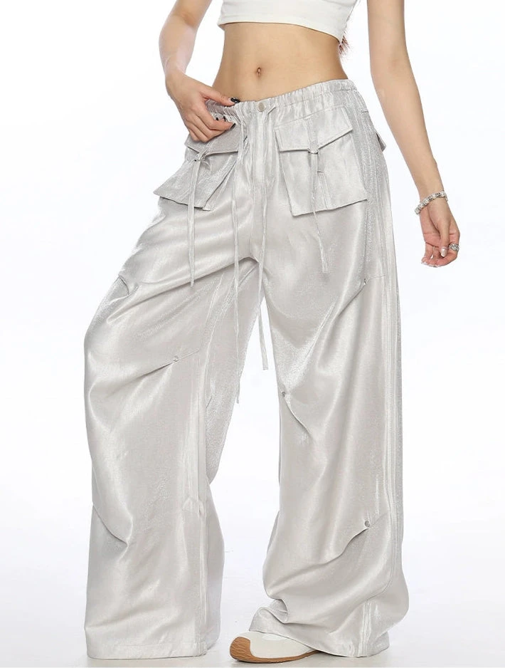 Wide Leg Shimmer Pants With Utility Pockets 4 Wide Leg Shimmer Pants With Utility Pockets - Image 4