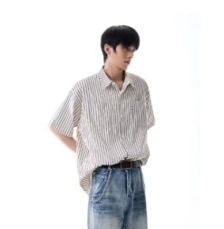 Oversized Stripe Short Sleeve Button Shirt With Chest Pockets -Modern Wear Shop 2e372dac2a96f3ecdfe389a4c01d254f