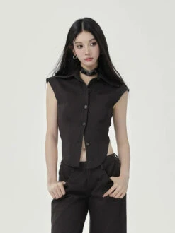 Sleeveless Collared Button-Up Waistcoat Top 14 Sleeveless Collared Button-Up Waistcoat Top -Modern Wear Shop 2e4a9af5c513d38ce378c304f0d1535d